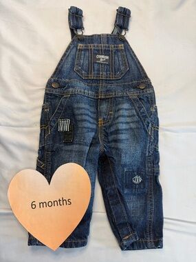 OshKosh B'gosh - Denim/Jean Baby overalls with patch design. Size  6 months